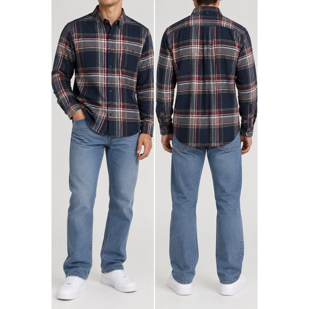 Weatherproof Vintage Mens Navy Blue Red Plaid Flannel Button Down Shirt M NWT